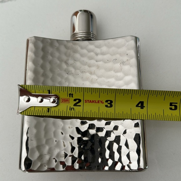 VTG West German HIP FLASK, Tin-Lined, 8 Oz, Hammered, Area for Adding Engraving - Picture 5 of 9